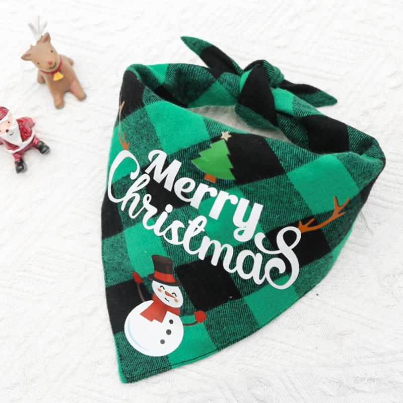 KFX-4726973 Double-Layer Pet Triangle Scarf in Red/Black Check, Green/Black Check - Ideal Saliva Towel for Dogs and Cats