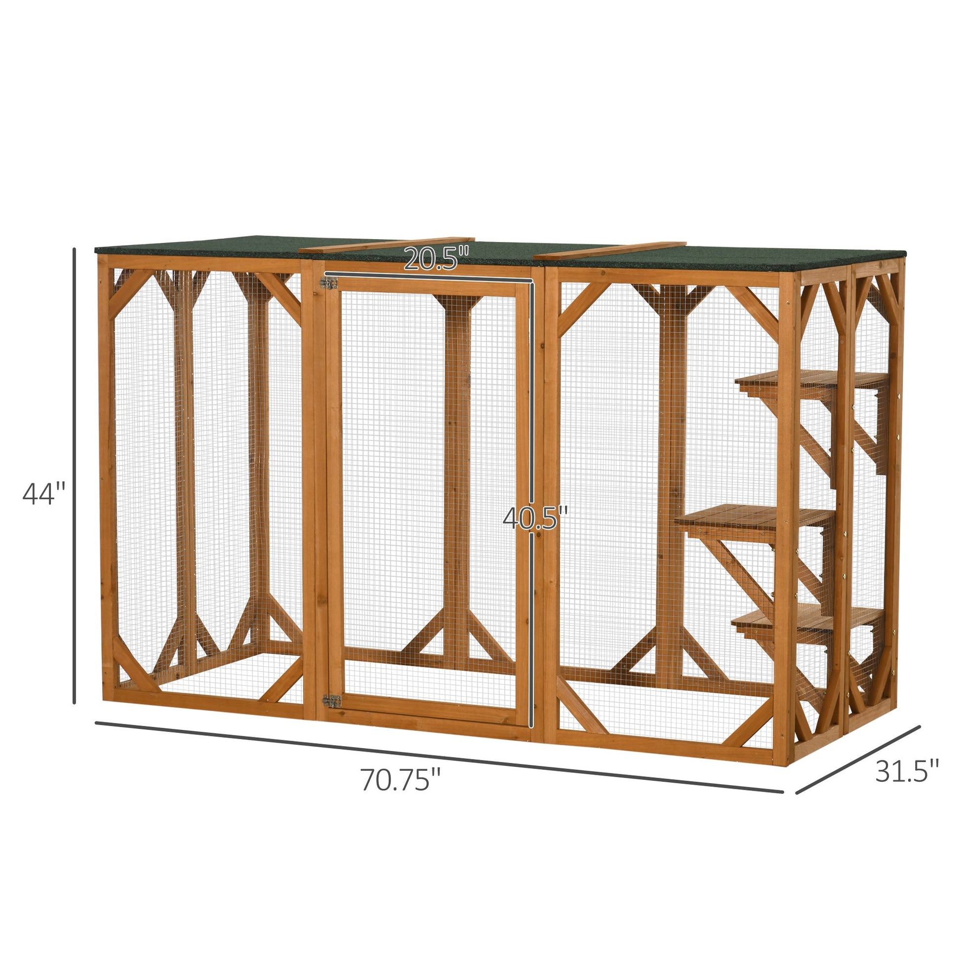 KFX-4729405 Large Wooden Outdoor Cat House with Platforms and Weatherproof Roof, Ideal Cat Enclosure for 1-2 Cats, Orange