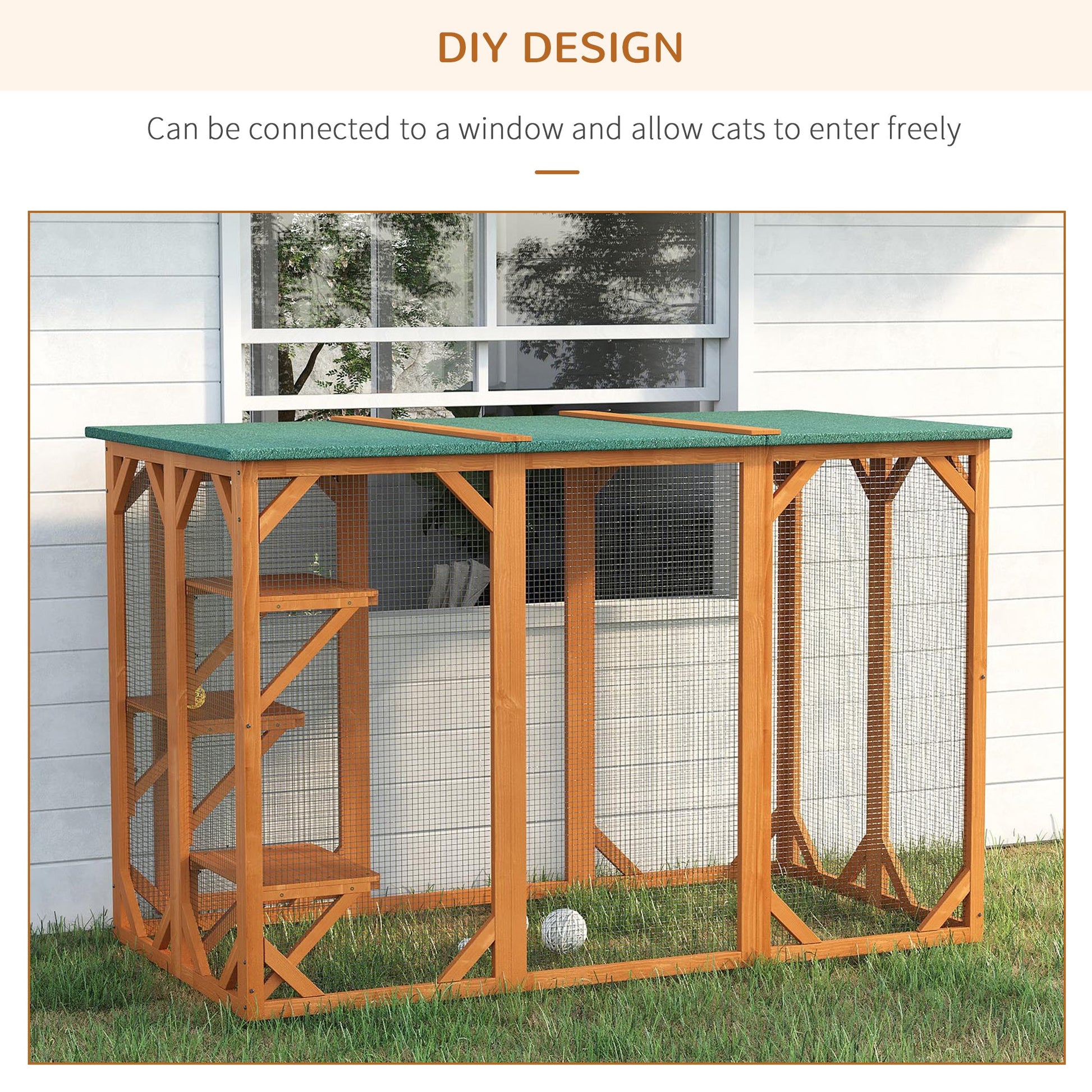 KFX-4729405 Large Wooden Outdoor Cat House with Platforms and Weatherproof Roof, Ideal Cat Enclosure for 1-2 Cats, Orange