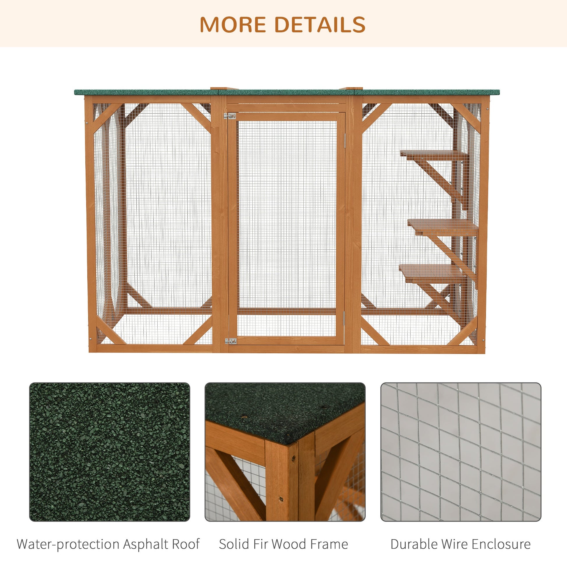 KFX-4729405 Large Wooden Outdoor Cat House with Platforms and Weatherproof Roof, Ideal Cat Enclosure for 1-2 Cats, Orange