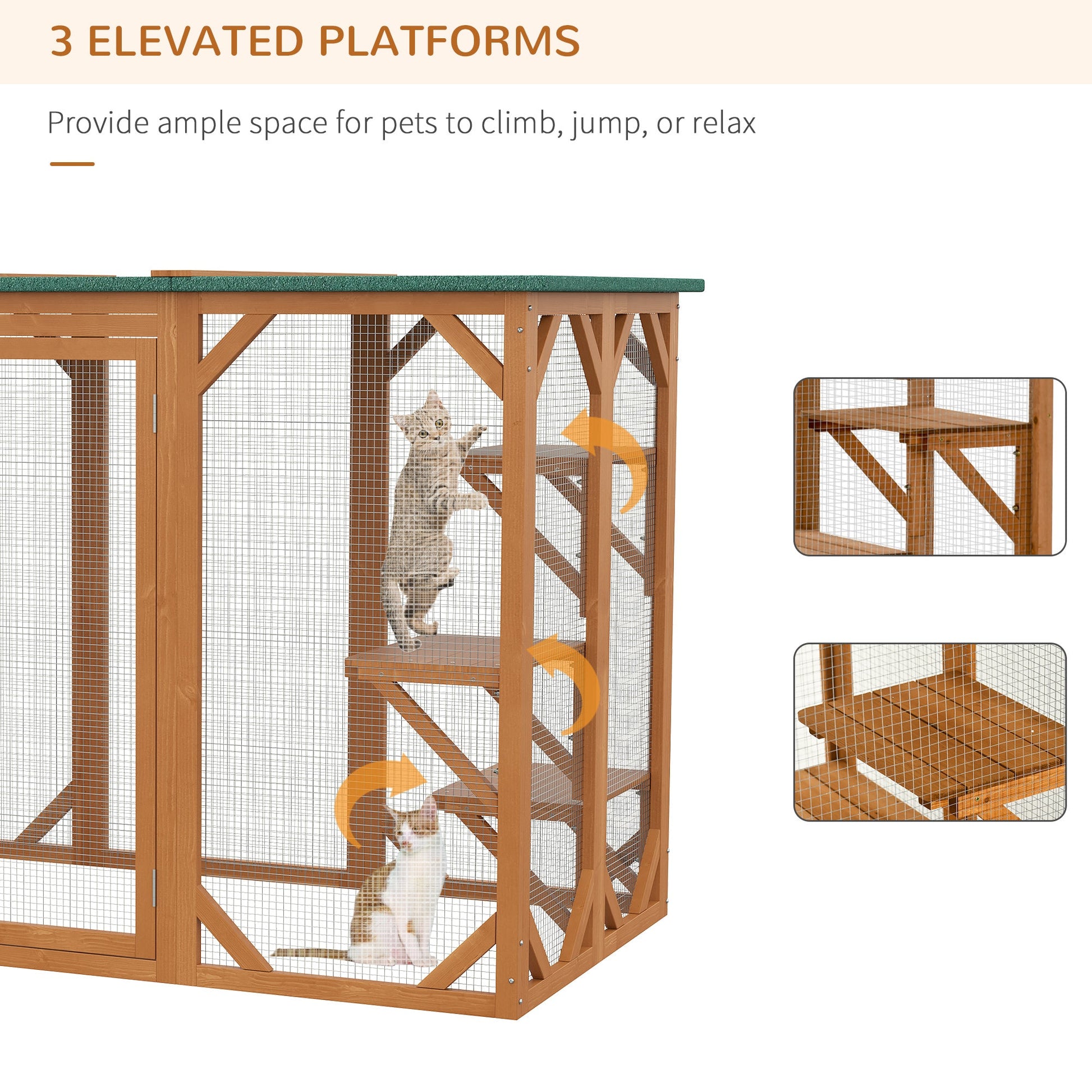 KFX-4729405 Large Wooden Outdoor Cat House with Platforms and Weatherproof Roof, Ideal Cat Enclosure for 1-2 Cats, Orange
