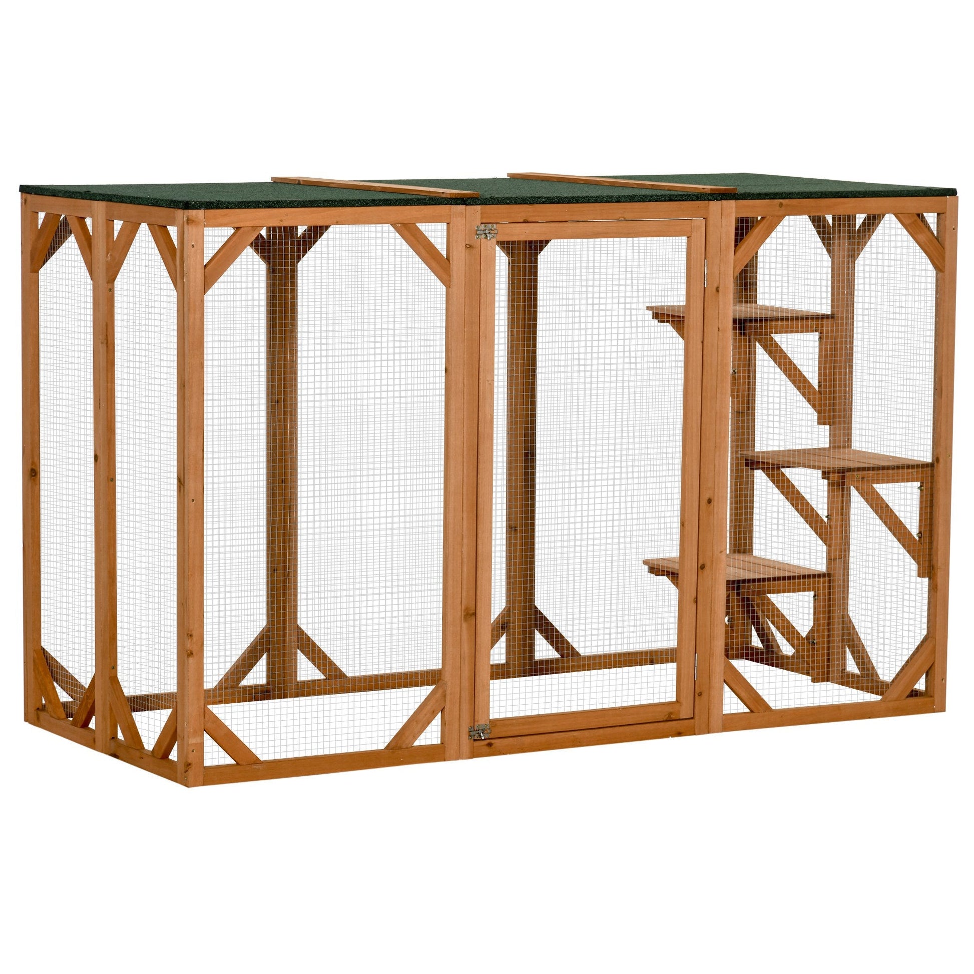 KFX-4729405 Large Wooden Outdoor Cat House with Platforms and Weatherproof Roof, Ideal Cat Enclosure for 1-2 Cats, Orange