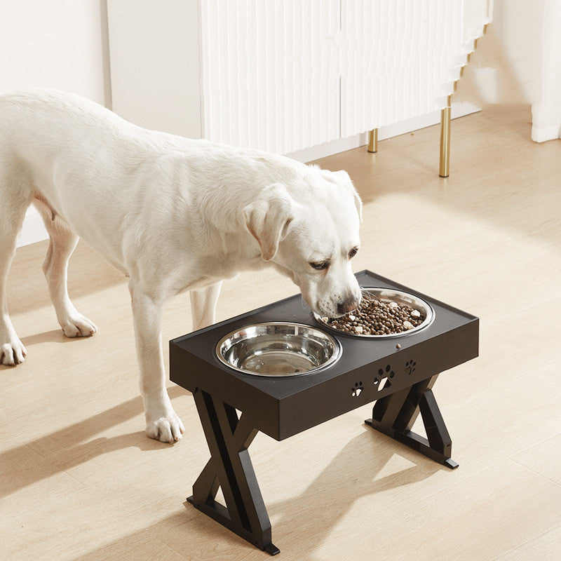 KFX-4729533 Adjustable Stainless Steel Dog Bowl for Feeding and Watering, Plastic Base, Black and Gray