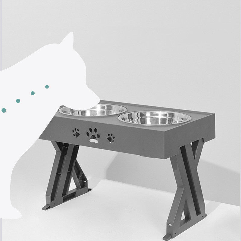KFX-4729533 Adjustable Stainless Steel Dog Bowl for Feeding and Watering, Plastic Base, Black and Gray