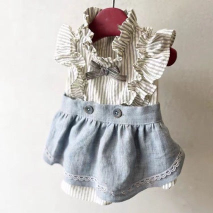 KFX-4729917 Denim Pet Skirt with Faux Layered Style - Blue & Red Options Available
