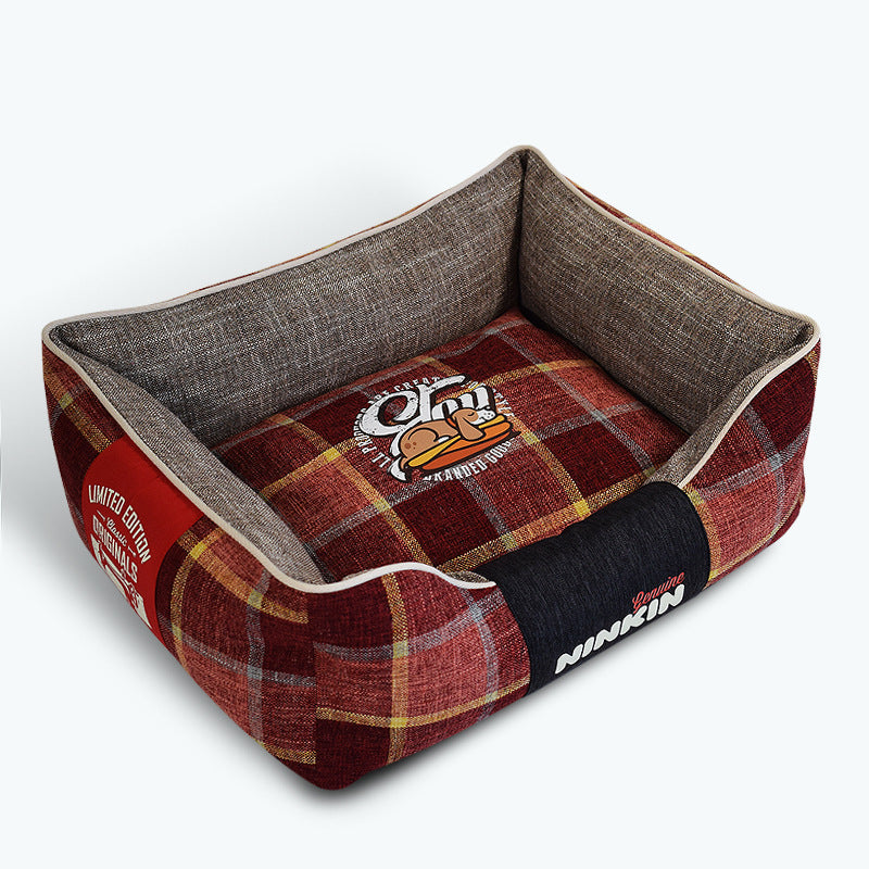 KFX-4730813 Cozy Pet Cushion Mat in Red, Blue, and Green Plaid for Dogs - Available in Small, Medium, and Large