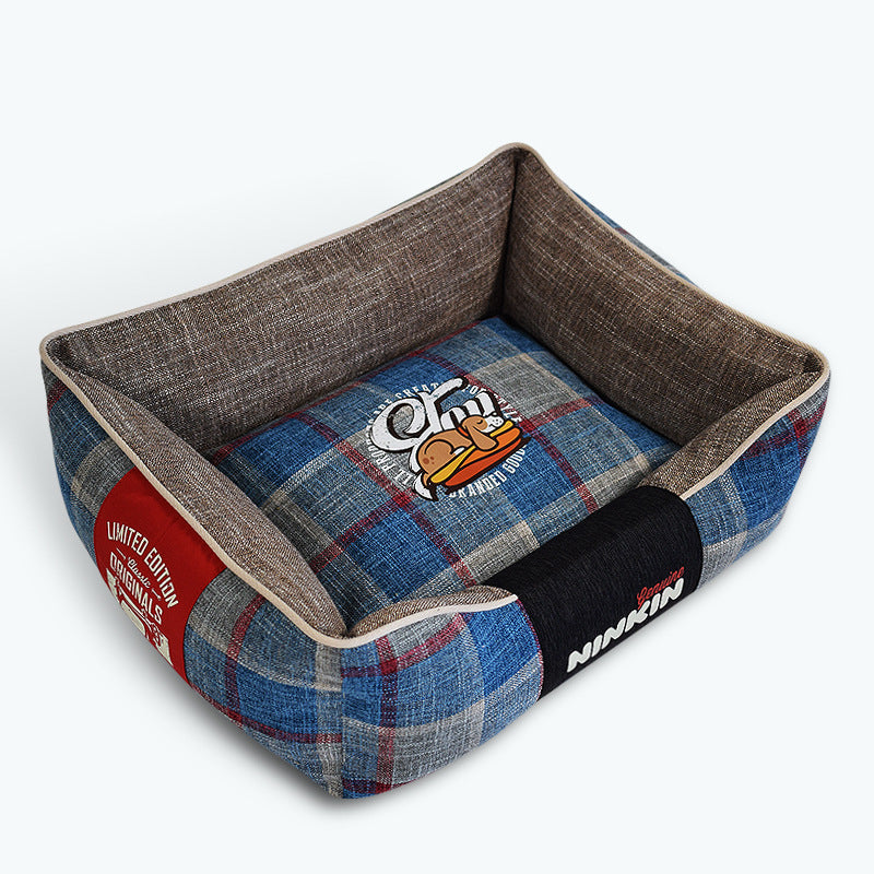 KFX-4730813 Cozy Pet Cushion Mat in Red, Blue, and Green Plaid for Dogs - Available in Small, Medium, and Large