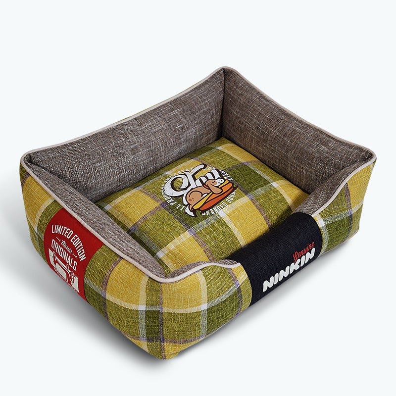 KFX-4730813 Cozy Pet Cushion Mat in Red, Blue, and Green Plaid for Dogs - Available in Small, Medium, and Large