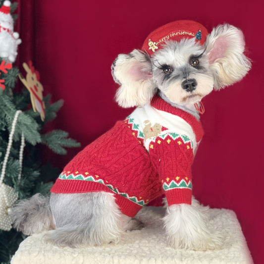 KFX-4733117 Christmas Dog Sweater in Wool - Red and Green, Sizes XS to XXL