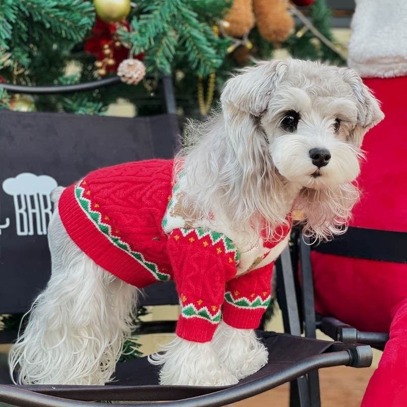KFX-4733117 Christmas Dog Sweater in Wool - Red and Green, Sizes XS to XXL