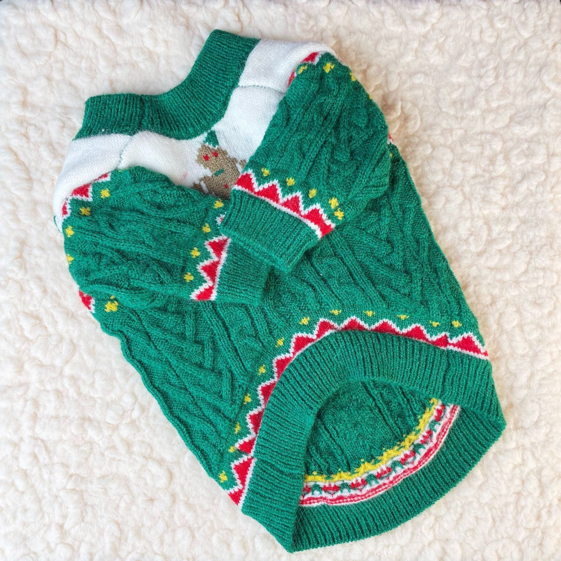 KFX-4733117 Christmas Dog Sweater in Wool - Red and Green, Sizes XS to XXL