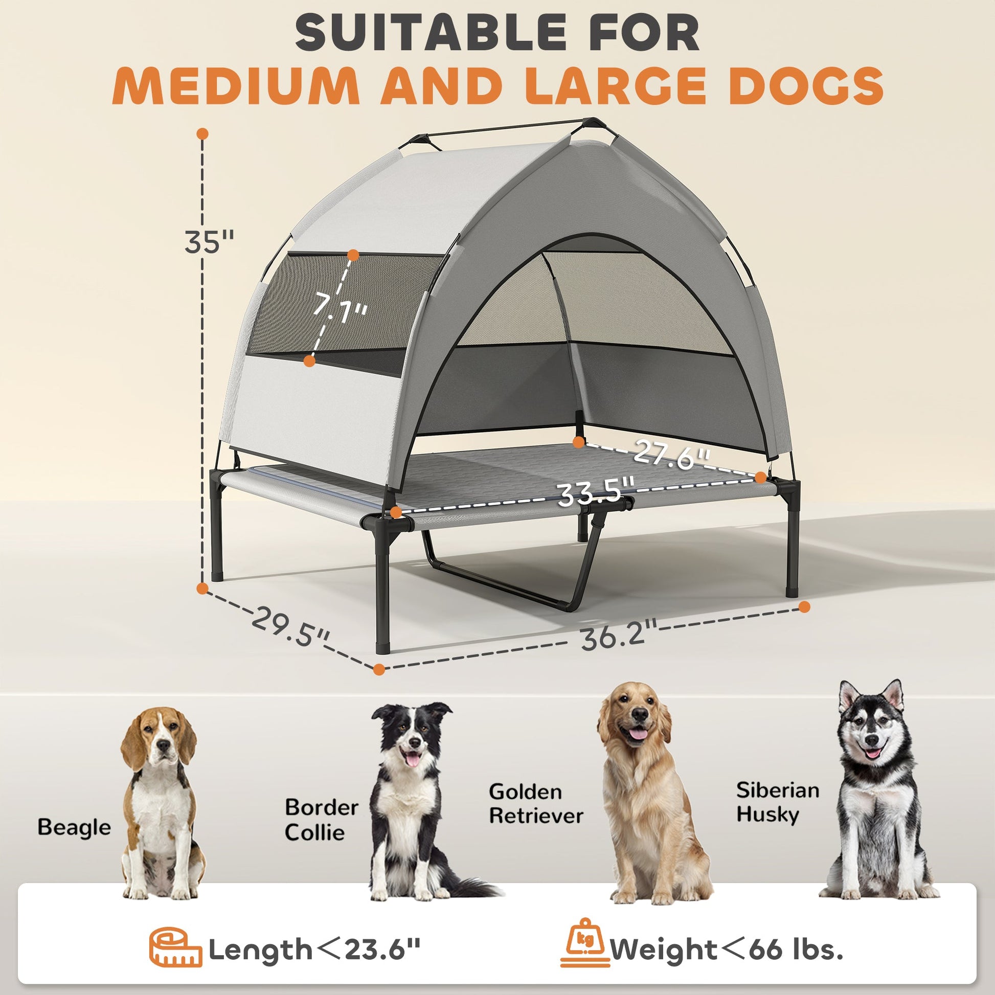 KFX-4733757 Elevated Outdoor Dog Bed with Removable Canopy and Cooling Pad