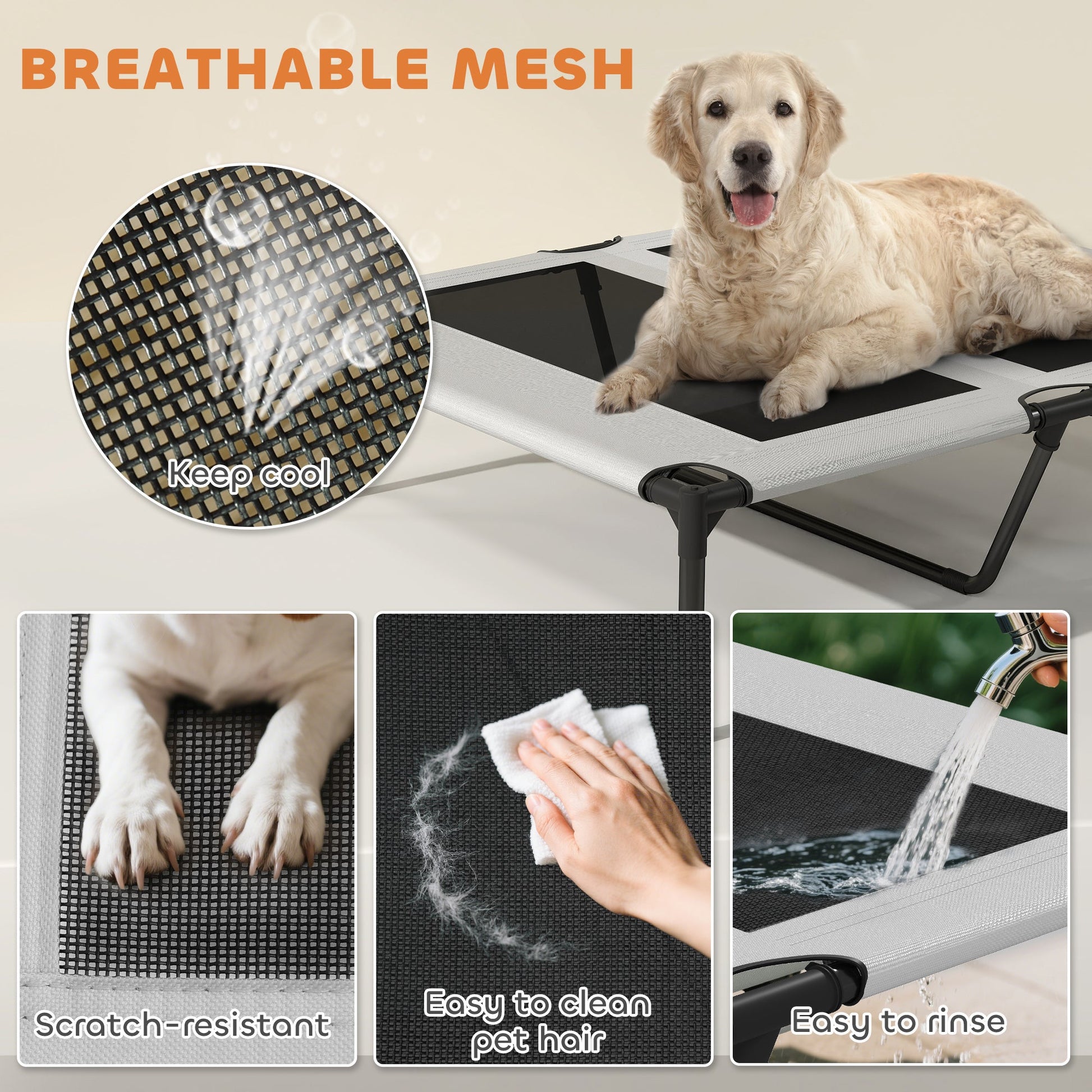 KFX-4733757 Elevated Outdoor Dog Bed with Removable Canopy and Cooling Pad
