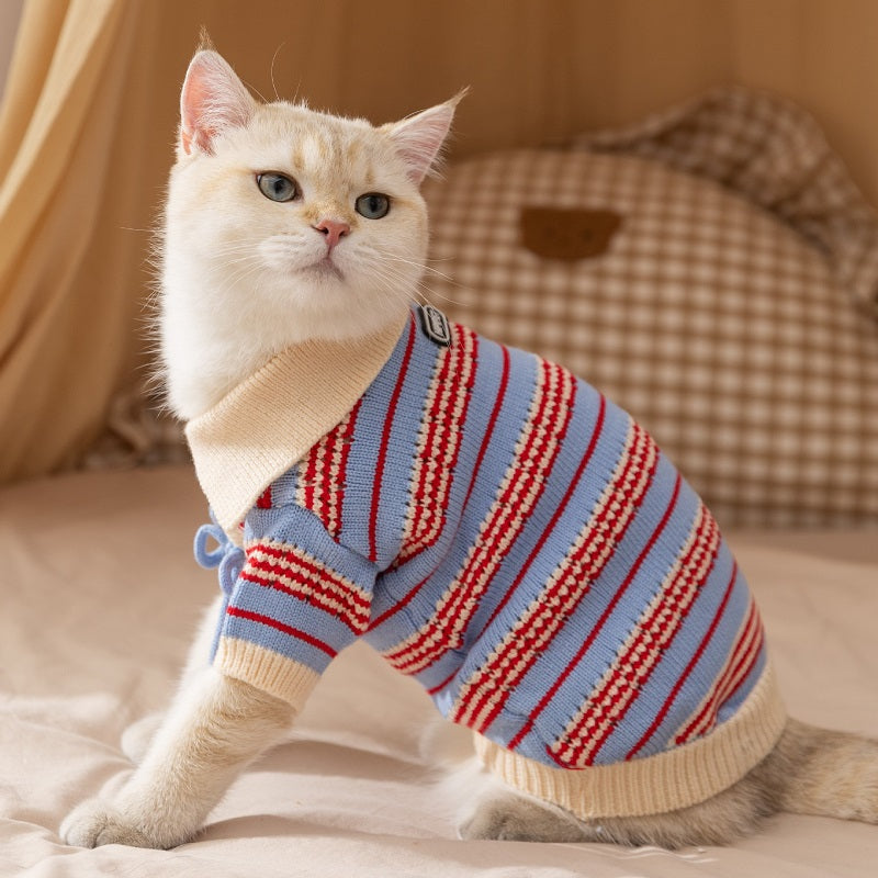 KFX-4735677 Warm Knitted Cat & Dog Striped Pullover for Cold Weather Fashion