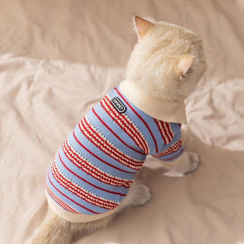 KFX-4735677 Warm Knitted Cat & Dog Striped Pullover for Cold Weather Fashion