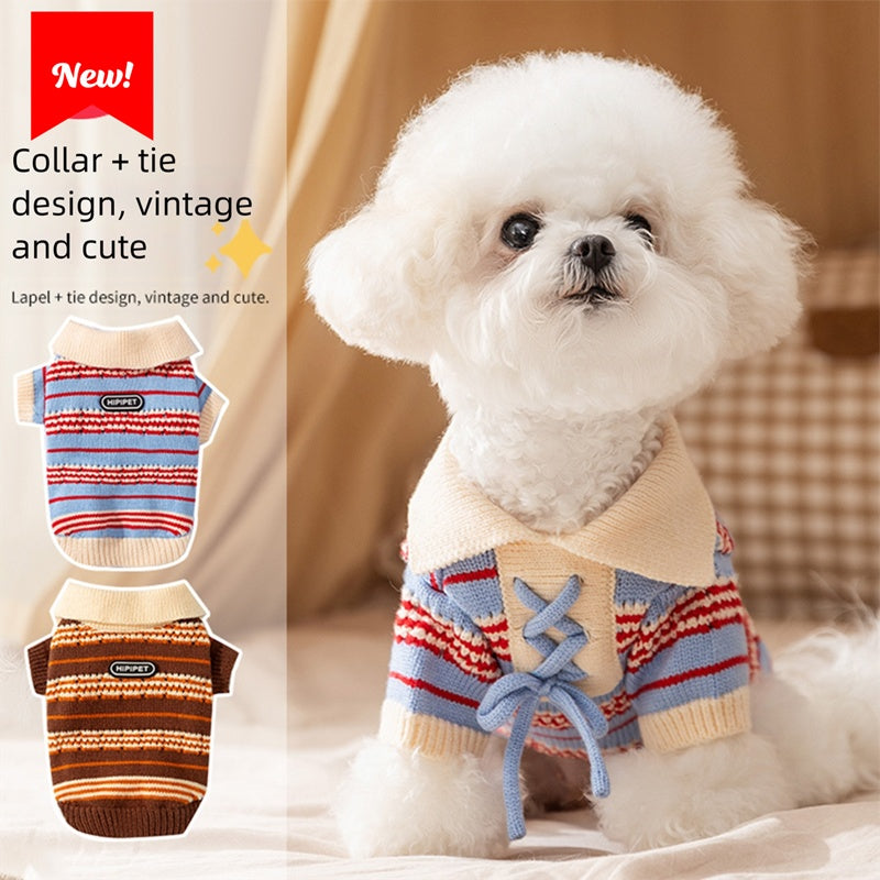 KFX-4735677 Warm Knitted Cat & Dog Striped Pullover for Cold Weather Fashion