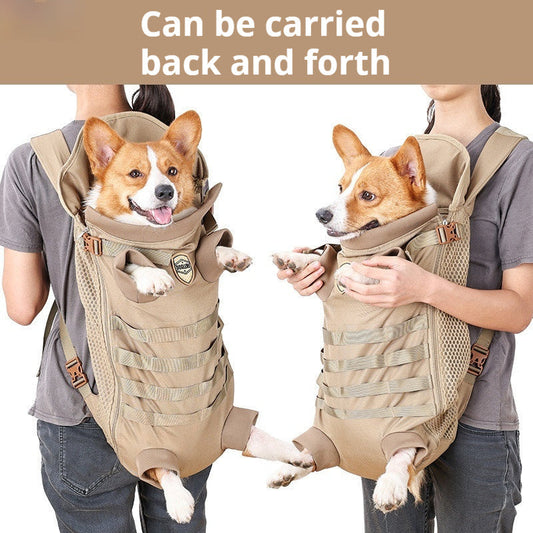 KFX-4737341 Medium Breathable Pet Backpack for Dogs - Khaki Polyester Design