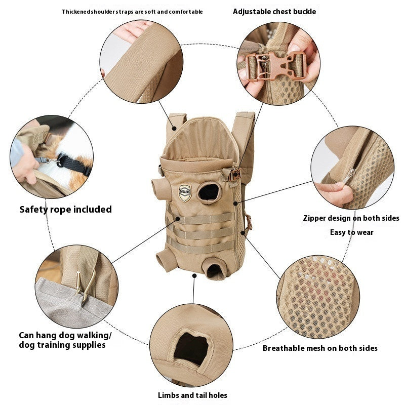 KFX-4737341 Medium Breathable Pet Backpack for Dogs - Khaki Polyester Design
