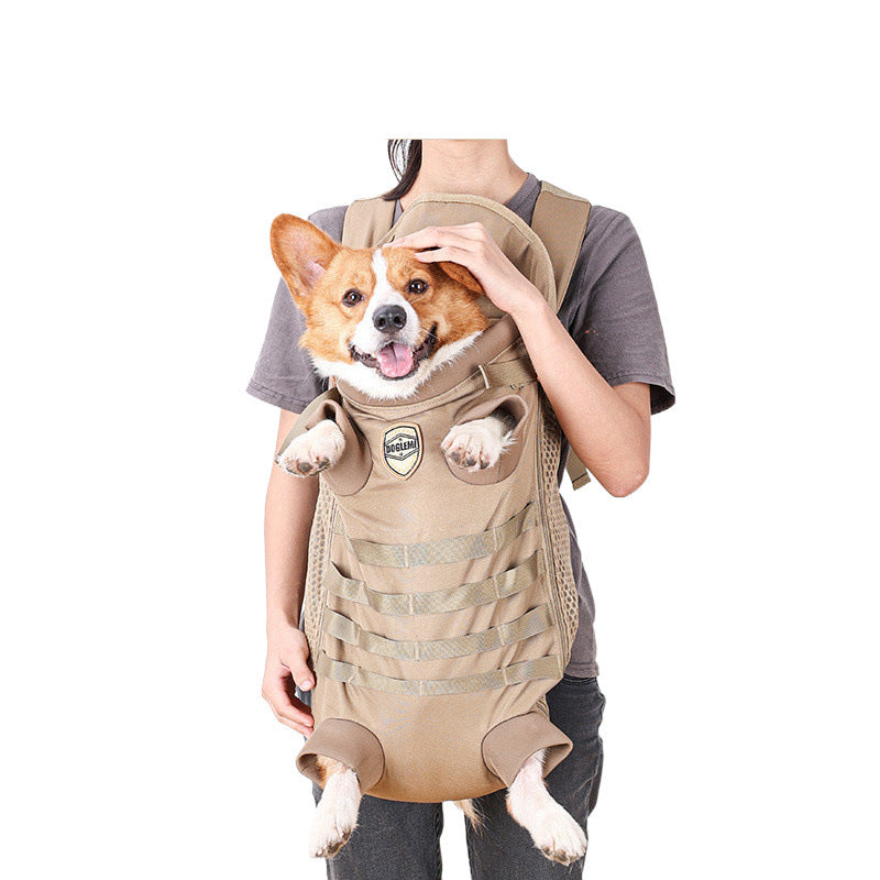 KFX-4737341 Medium Breathable Pet Backpack for Dogs - Khaki Polyester Design