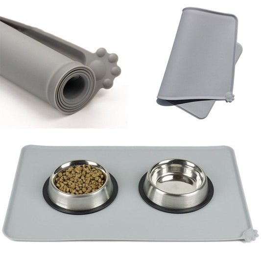 KFX-4742717 Modern Solid Color Silicone Pet Food Mat in Black and Gray, 47x29.5cm