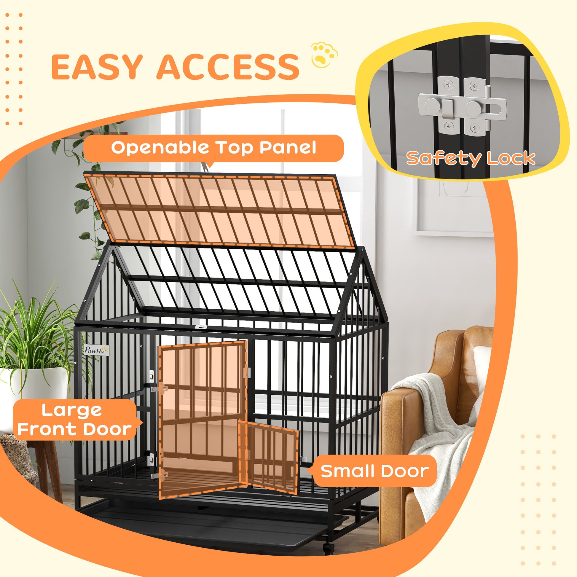 KFX-4744509 Heavy Duty 48" Dog Crate with Double Doors, Lockable Wheels, and Removable Tray for Large Dogs