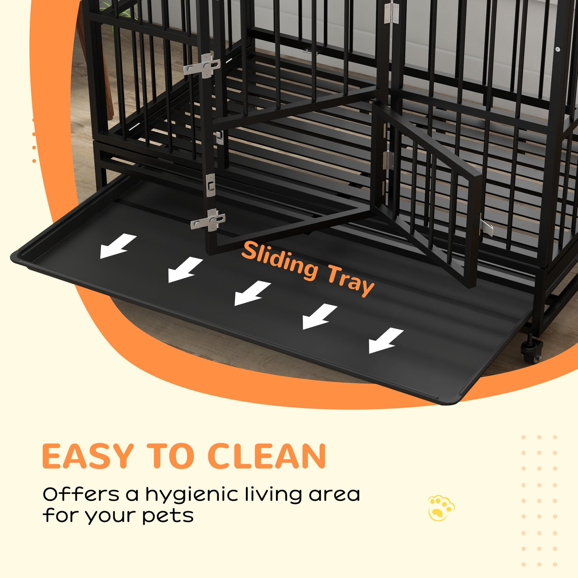 KFX-4744509 Heavy Duty 48" Dog Crate with Double Doors, Lockable Wheels, and Removable Tray for Large Dogs