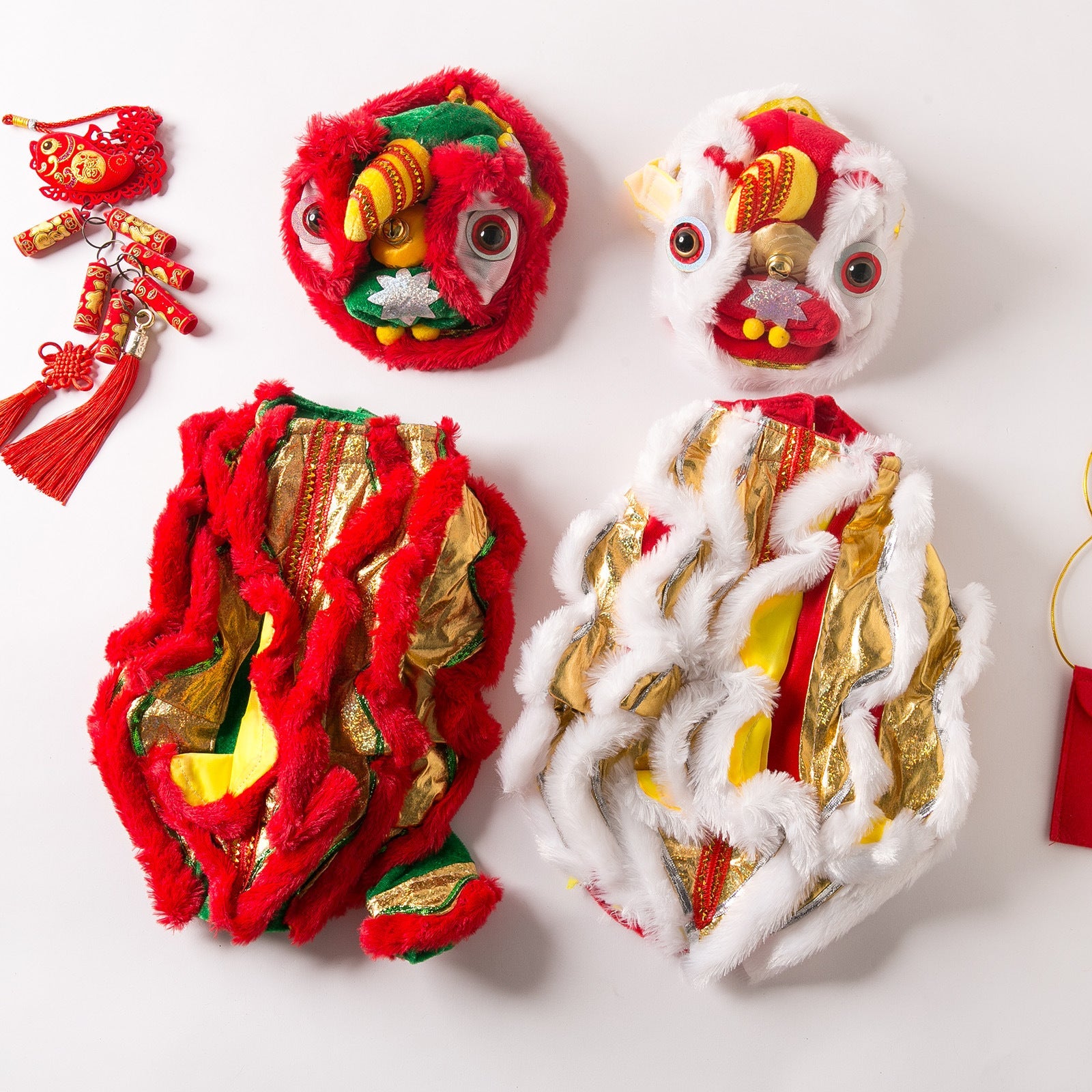 KFX-4745405 Lion Dance Inspired Funny Autumn and Winter Pet Clothing for Dogs - Casual Design in White, Red, Yellow