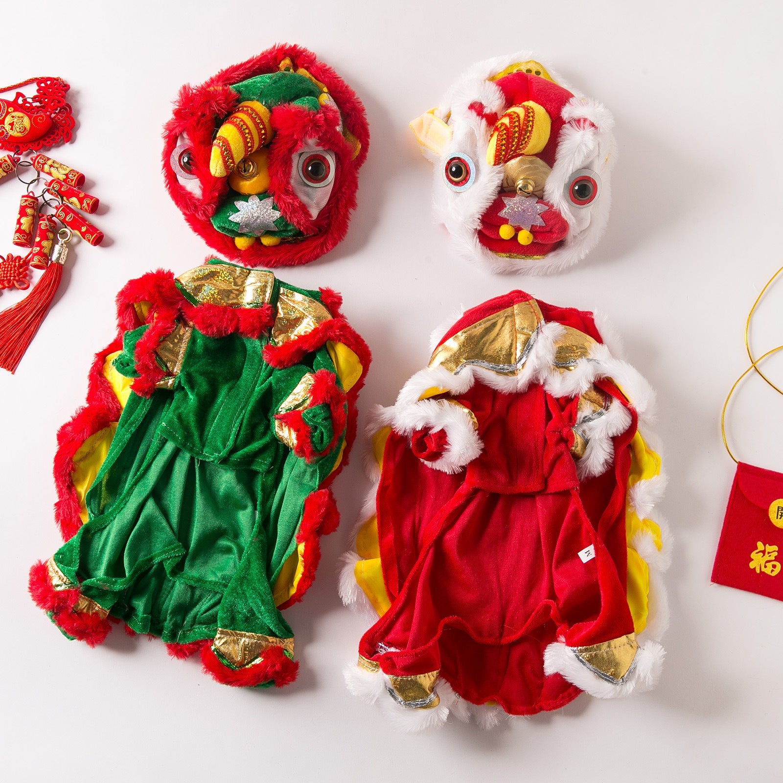 KFX-4745405 Lion Dance Inspired Funny Autumn and Winter Pet Clothing for Dogs - Casual Design in White, Red, Yellow