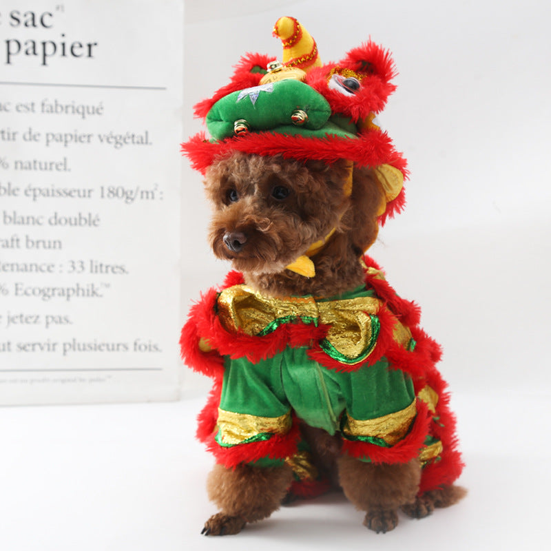 KFX-4745405 Lion Dance Inspired Funny Autumn and Winter Pet Clothing for Dogs - Casual Design in White, Red, Yellow