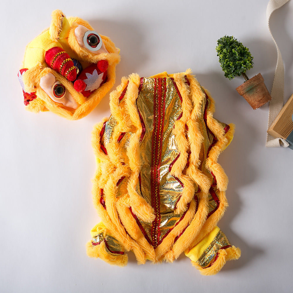 KFX-4745405 Lion Dance Inspired Funny Autumn and Winter Pet Clothing for Dogs - Casual Design in White, Red, Yellow