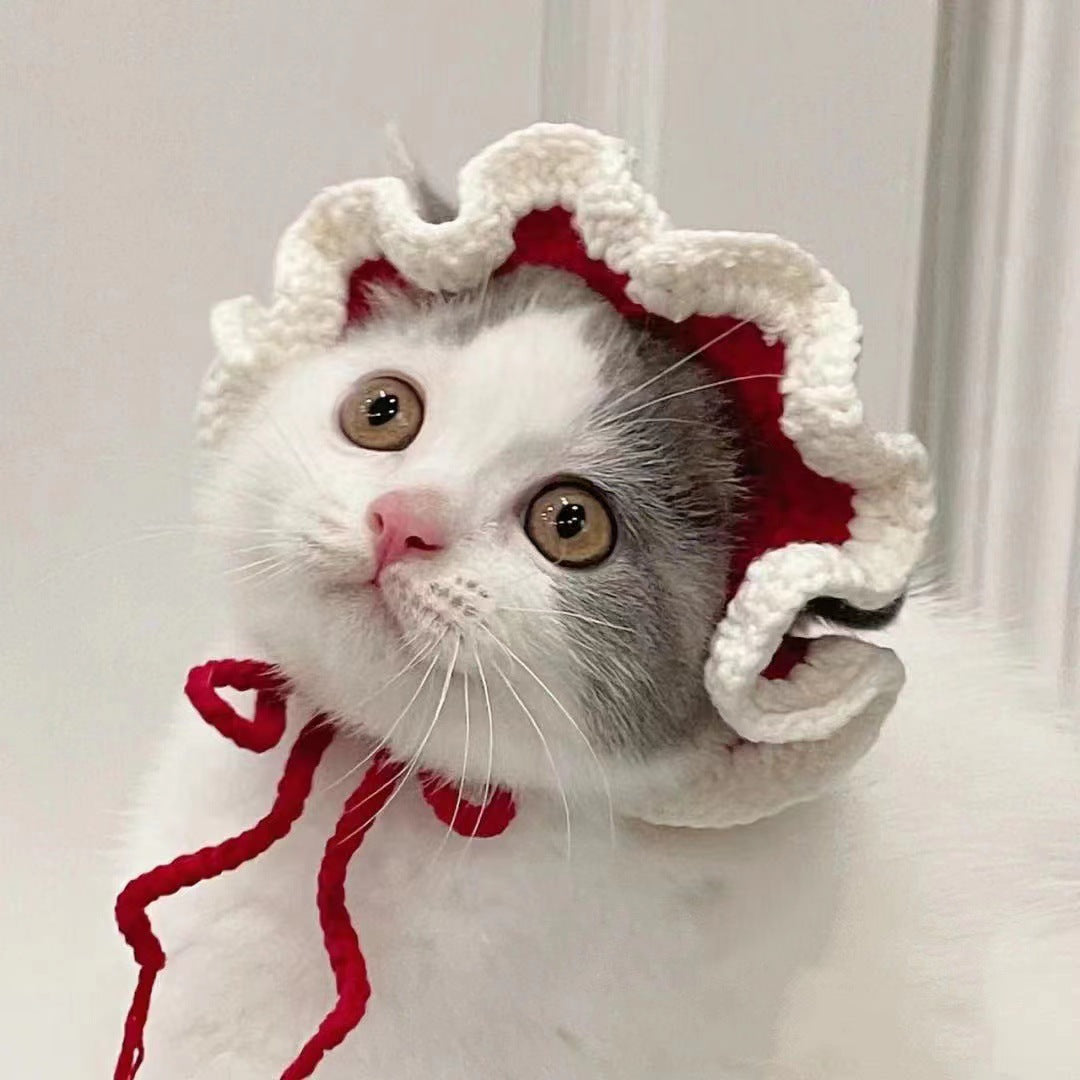 KFX-4745661 Wool Knitted Pet Hood for Dogs and Cats - Seasonal Fun Hats in Various Designs