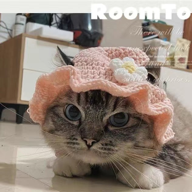 KFX-4745661 Wool Knitted Pet Hood for Dogs and Cats - Seasonal Fun Hats in Various Designs