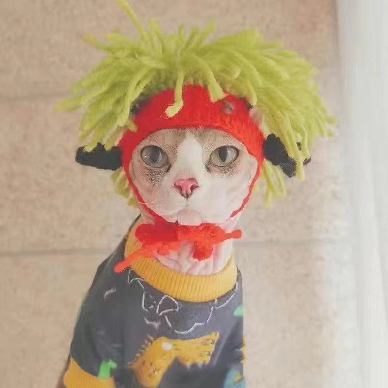 KFX-4745661 Wool Knitted Pet Hood for Dogs and Cats - Seasonal Fun Hats in Various Designs