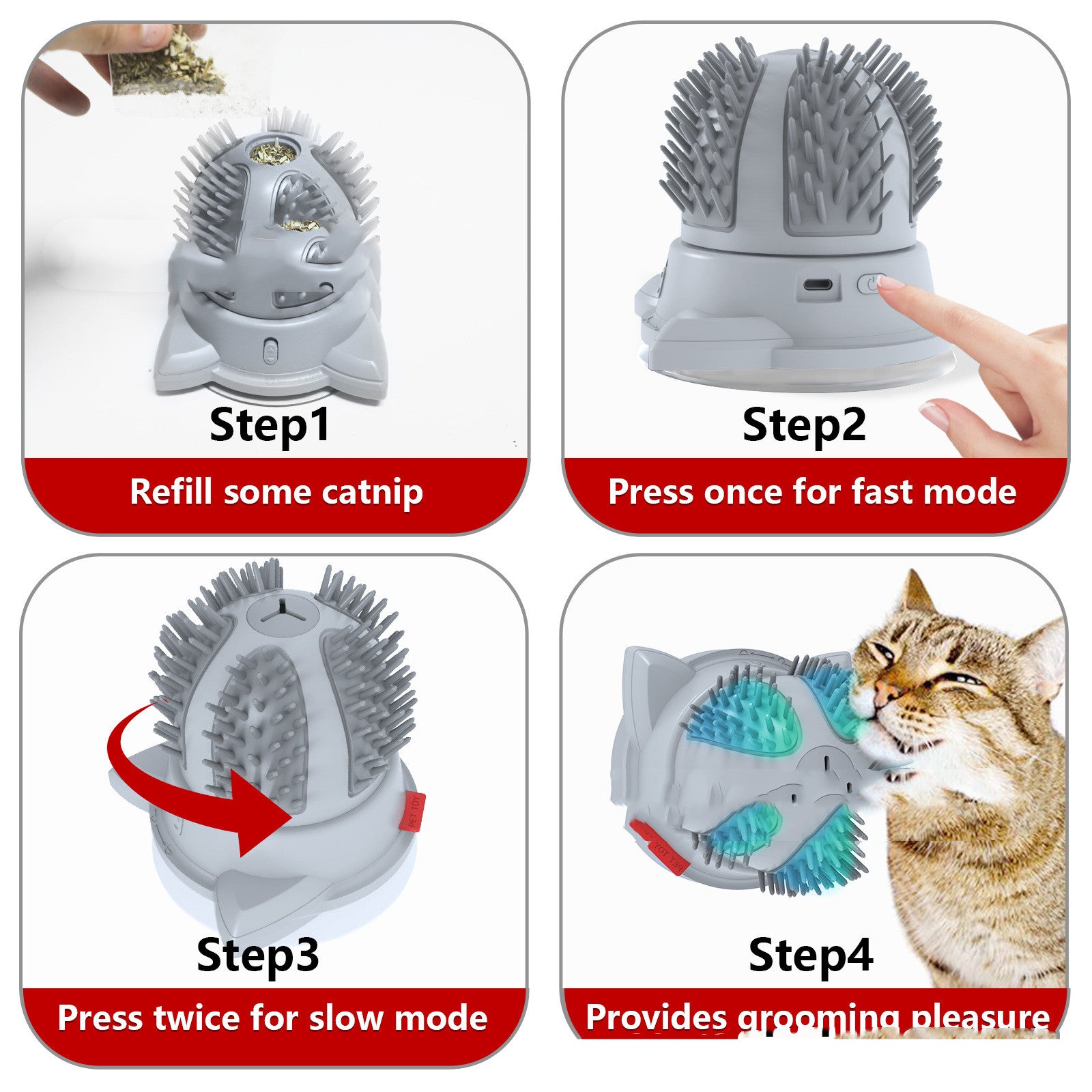 KFX-4747453 Electric Cat Brush Toy with LED Light and Dual Power Supply - Massager for Cats