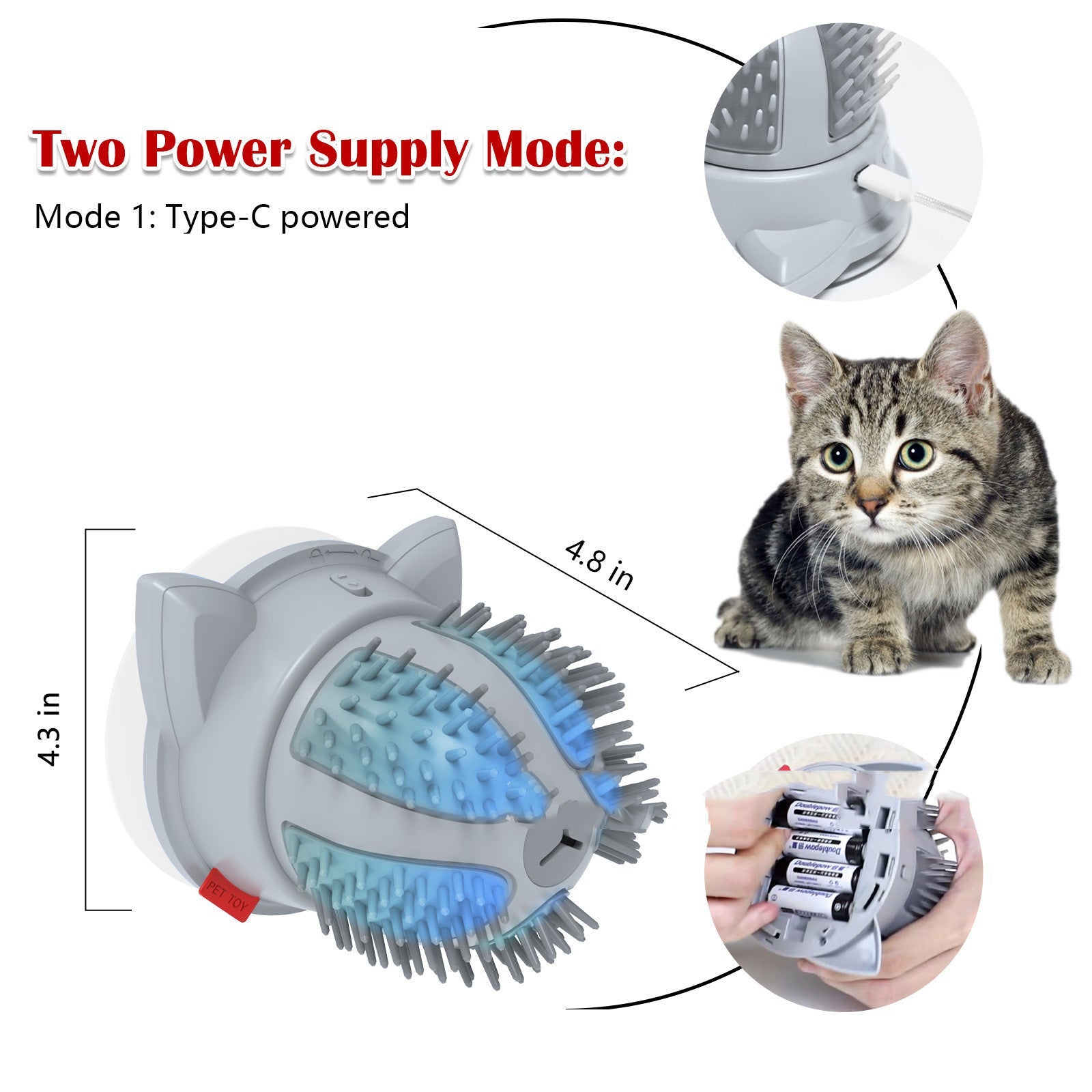 KFX-4747453 Electric Cat Brush Toy with LED Light and Dual Power Supply - Massager for Cats