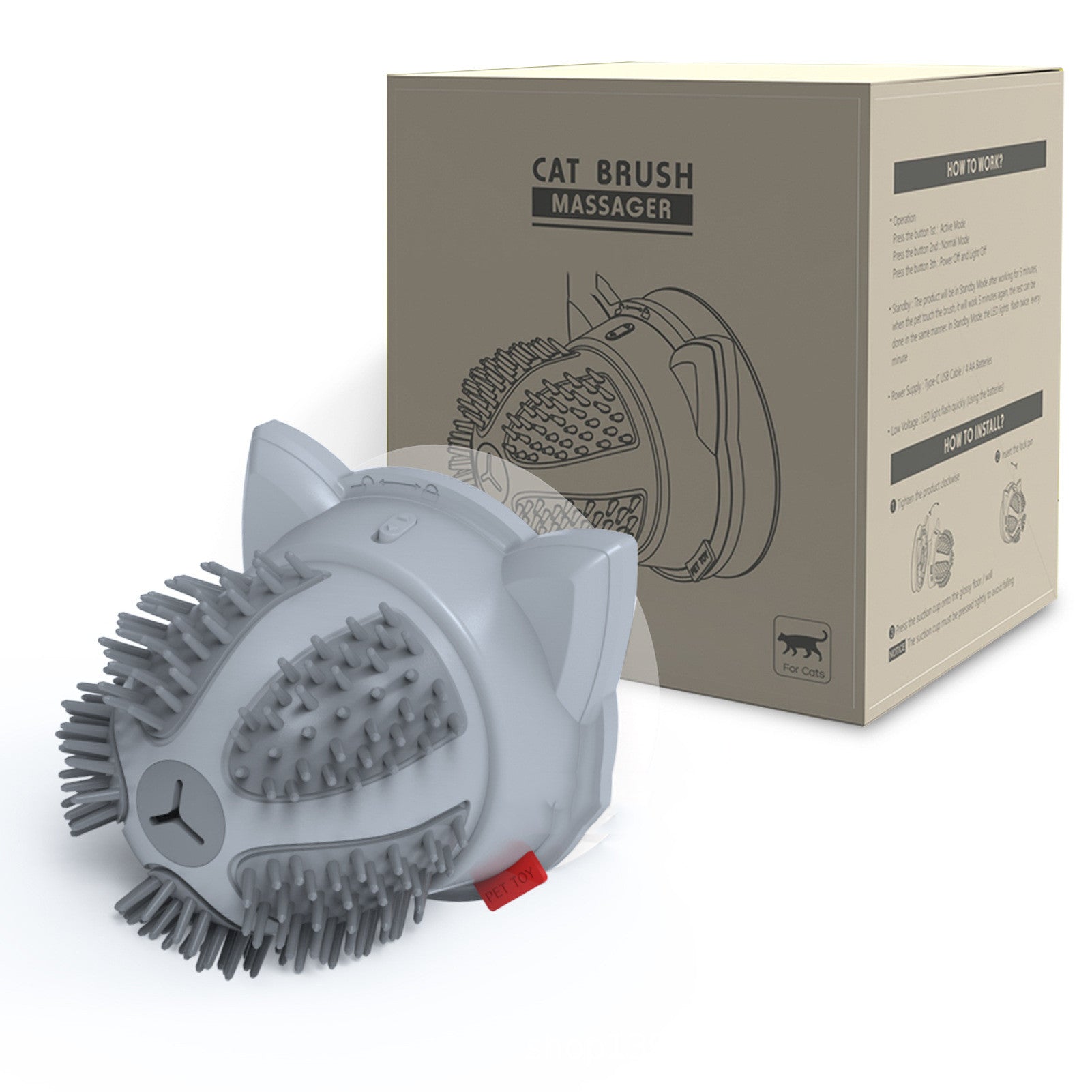 KFX-4747453 Electric Cat Brush Toy with LED Light and Dual Power Supply - Massager for Cats