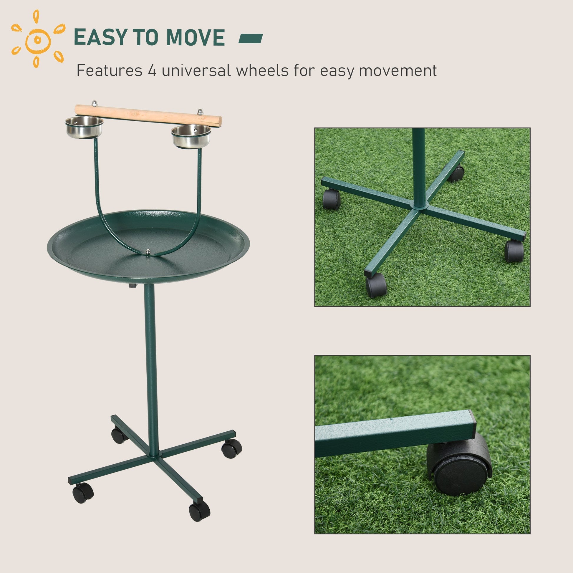 KFX-4748477 48" Rolling Bird Training Activity Playground with Perch and Stainless Steel Bowls