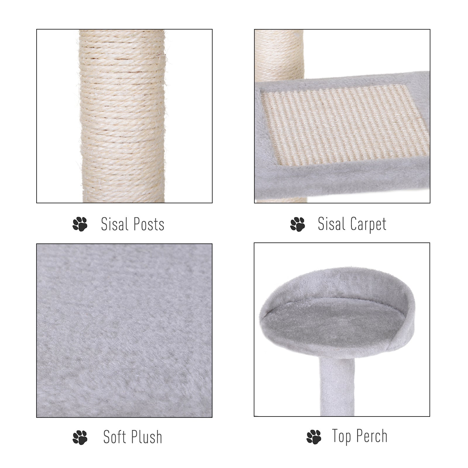 KFX-4749885 5-Level Cat Tree Tower with Scratching Post, Climbing Perches and Resting Space - Gray