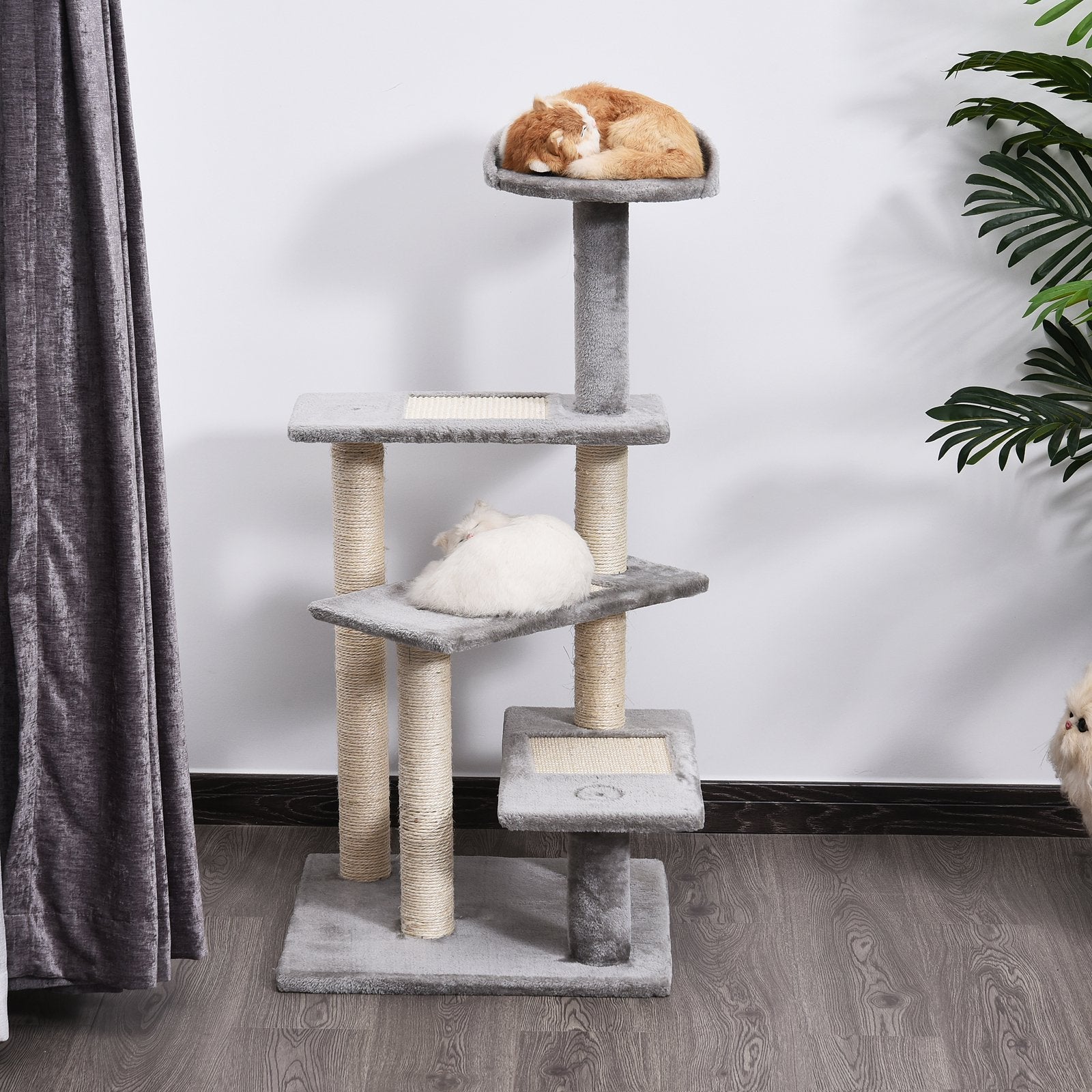KFX-4749885 5-Level Cat Tree Tower with Scratching Post, Climbing Perches and Resting Space - Gray