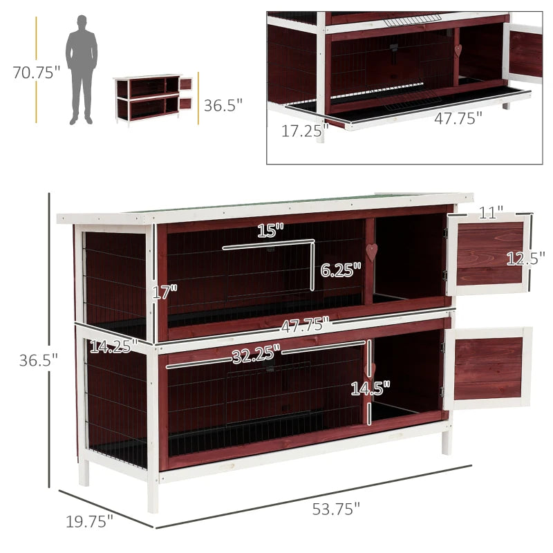 KFX-4750269 Large 2-Story Rabbit Hutch with Lockable Doors and Removable Floor Trays for Small Animals