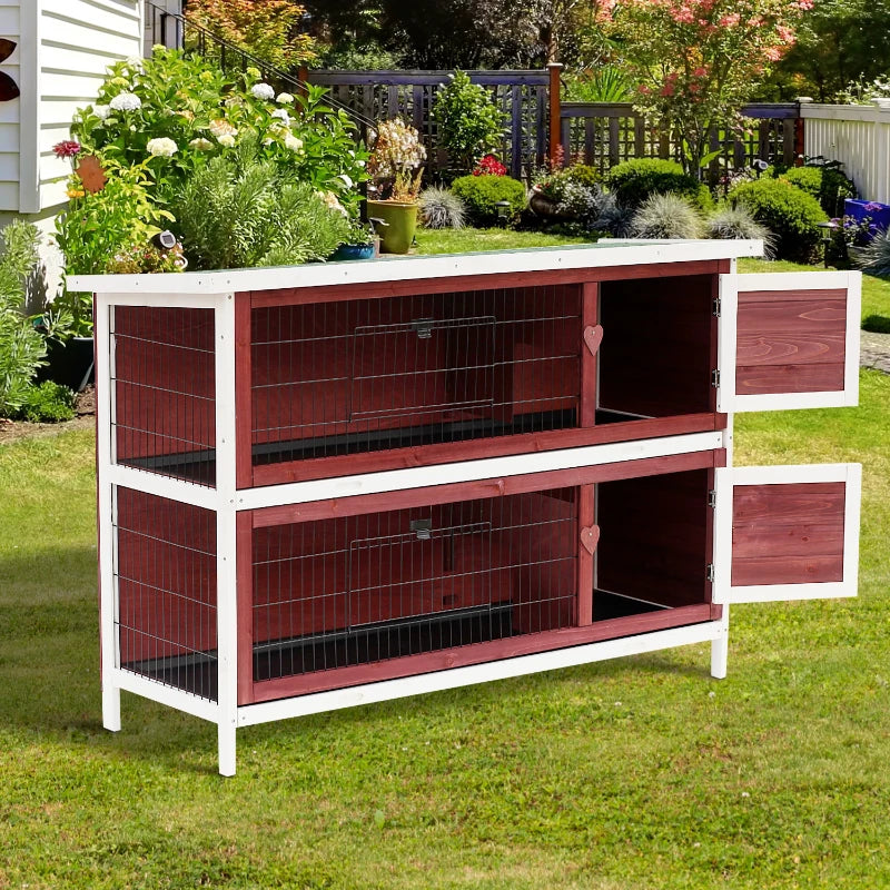 KFX-4750269 Large 2-Story Rabbit Hutch with Lockable Doors and Removable Floor Trays for Small Animals