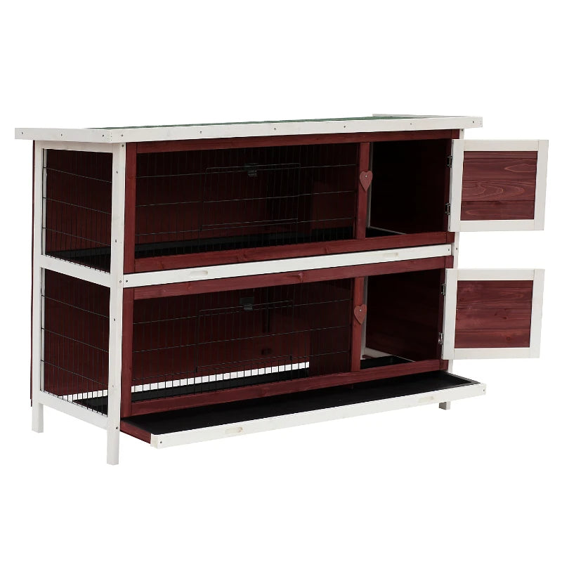 KFX-4750269 Large 2-Story Rabbit Hutch with Lockable Doors and Removable Floor Trays for Small Animals