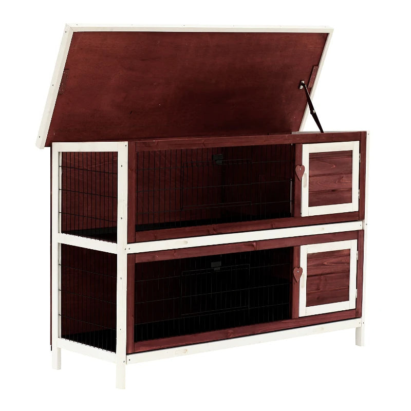 KFX-4750269 Large 2-Story Rabbit Hutch with Lockable Doors and Removable Floor Trays for Small Animals