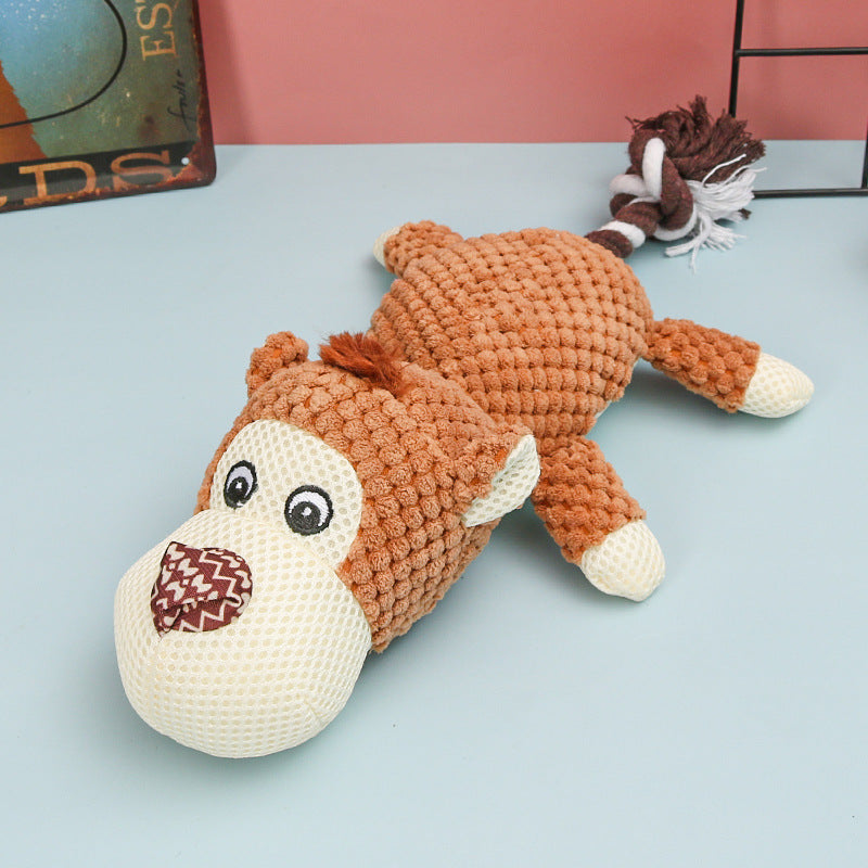 KFX-4751421 Small Dog Molar Toy - Plush and Cotton Rope, Available in Rhino, Elephant, and Monkey Designs