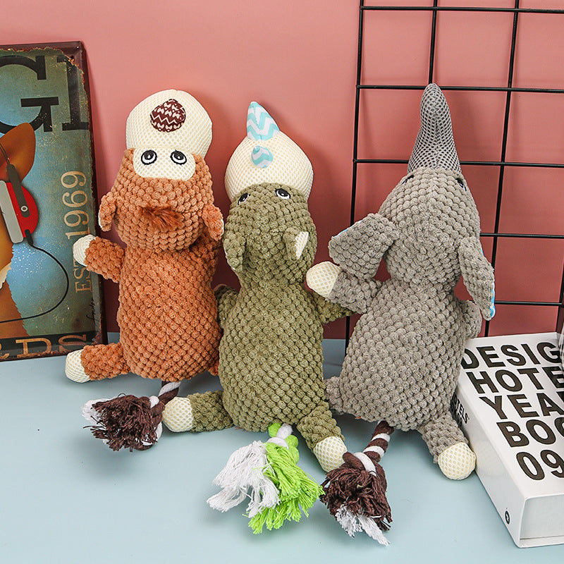 KFX-4751421 Small Dog Molar Toy - Plush and Cotton Rope, Available in Rhino, Elephant, and Monkey Designs