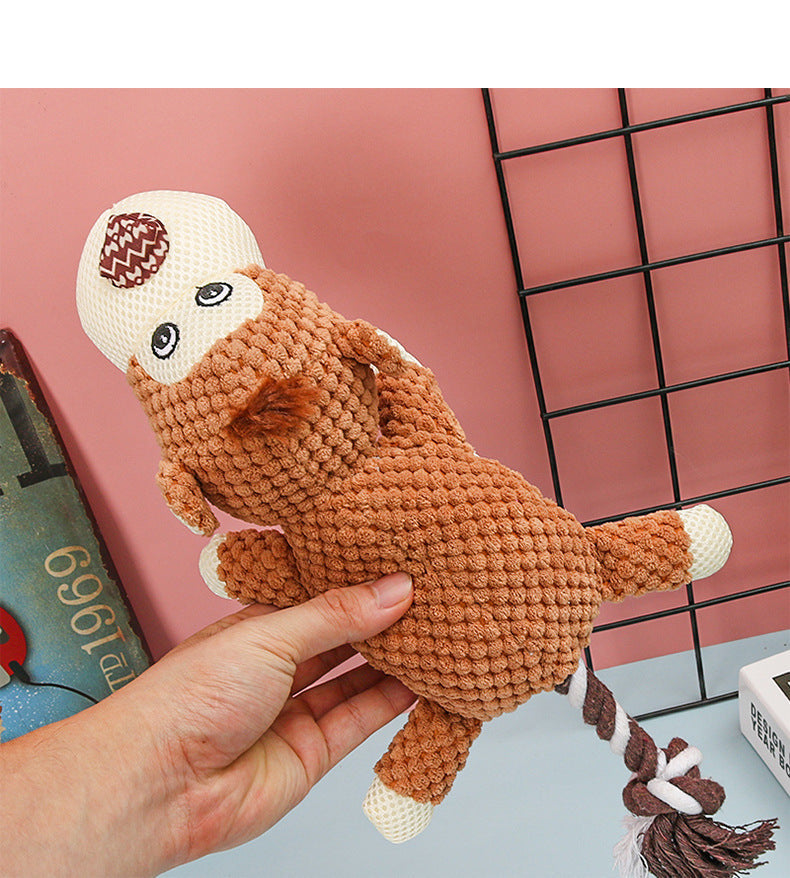 KFX-4751421 Small Dog Molar Toy - Plush and Cotton Rope, Available in Rhino, Elephant, and Monkey Designs
