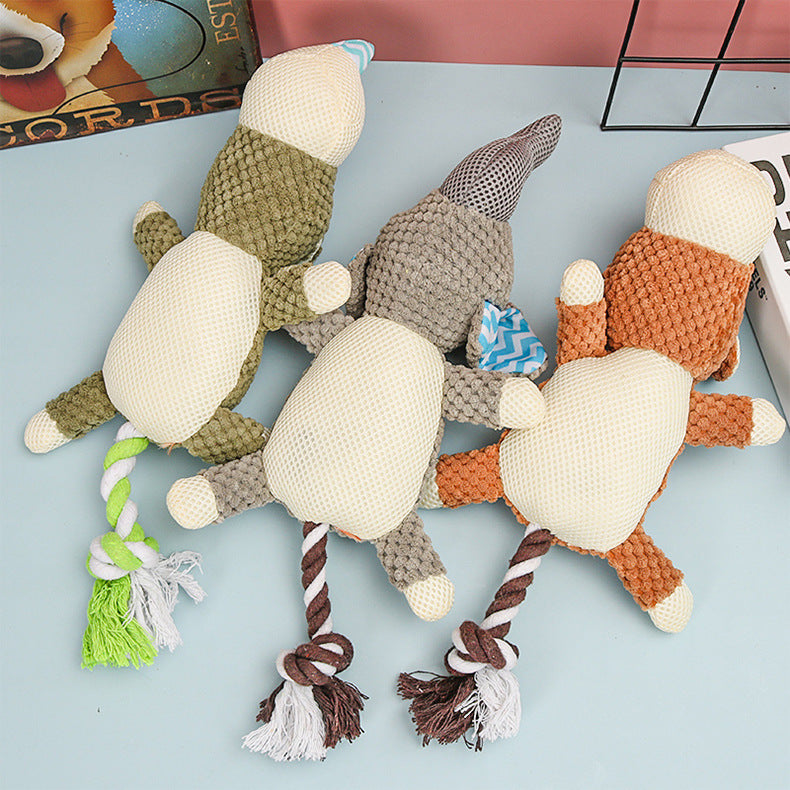 KFX-4751421 Small Dog Molar Toy - Plush and Cotton Rope, Available in Rhino, Elephant, and Monkey Designs