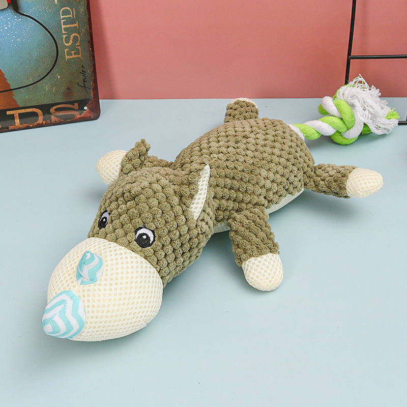 KFX-4751421 Small Dog Molar Toy - Plush and Cotton Rope, Available in Rhino, Elephant, and Monkey Designs