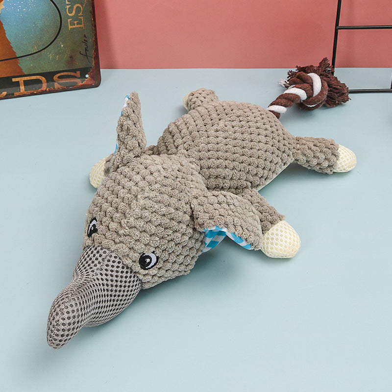 KFX-4751421 Small Dog Molar Toy - Plush and Cotton Rope, Available in Rhino, Elephant, and Monkey Designs