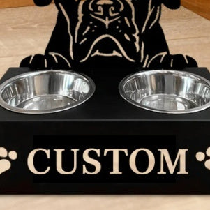 KFX-4752573 Personalized Wrought Iron Dog Food Bowl Rack with Custom Name Option